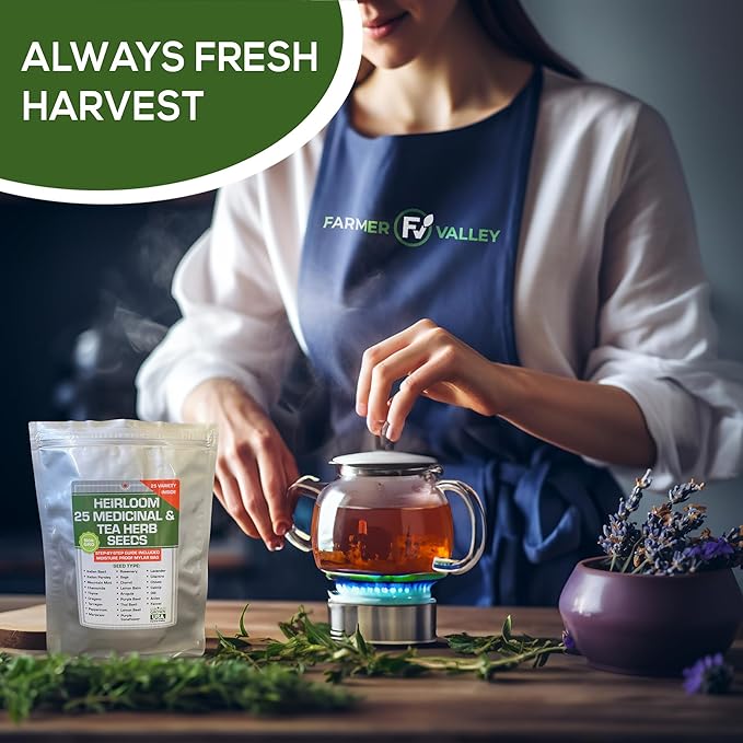 Set of 25 Medicinal Herbs and Herbal Tea Garden Seed Collection - Assorted Culinary Herb Seeds Variety Pack Including Lavender, Chamomile, Thyme, Oregano, Marjoram, and More