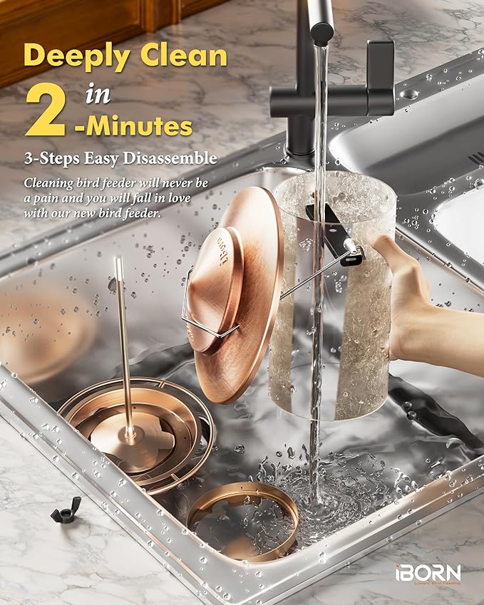 iBorn Bird Feeders for Outdoors Hanging,Metal Bird Feeders for Cardinal Chew Proof 18cm Large Roof&Tray Birdfeeders Outside Hanging,Brushed Copper 6 Port (Seed is not Included)