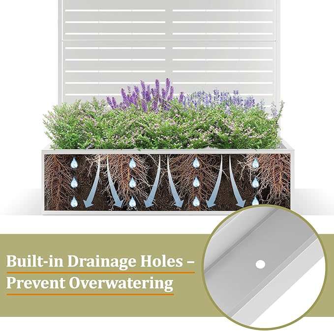 Metal Planter Box with Trellis, Heavy-Duty Raised Garden Bed for Climbing Plants, Drainage Hole, Outdoor Planter Box with Privacy Screen,47''L×16''W×71''H