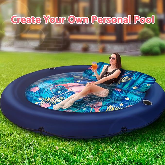 JAMBO Huge Round 76 x 76 Tanning Pool Lounger, Pool Float, Inflatable Sun Tanning Pool Float, Tanning Chair, Pool Floats Adult, Water Lounge Raft Pool Lounger Adults, Tanning Raft Sunchill Tanning Bed