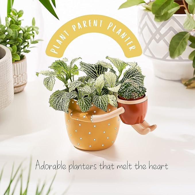 VIRTUNE Adorable Plant Pots. 5" Flower Pot & 2" Small Pot with Drainage. Gifts for Plant Lovers, Indoor Planters, Small Plant Pots, Cute Pots (Mustard)