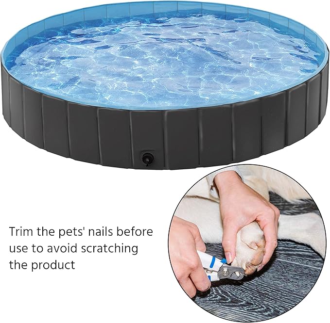 Yaheetech Foldable Dog Pool Collapsible Hard Plastic Dog Swimming Pool Portable Pet Pools Doggie Wading Pool Bath Tub for Puppy Small Medium Large Dogs, 63 x 12 Inches Black