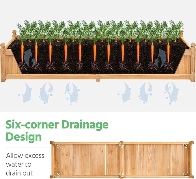 Yaheetech 90.5″ L×23.5″ W×16″ H Wooden Raised Garden Bed, Horticulture Wood Rectangular Garden Planter Outdoor, Raised Planter Box for Yard/Greenhouse/Vegetable/Flower/Herbs, Light Brown, 2pcs