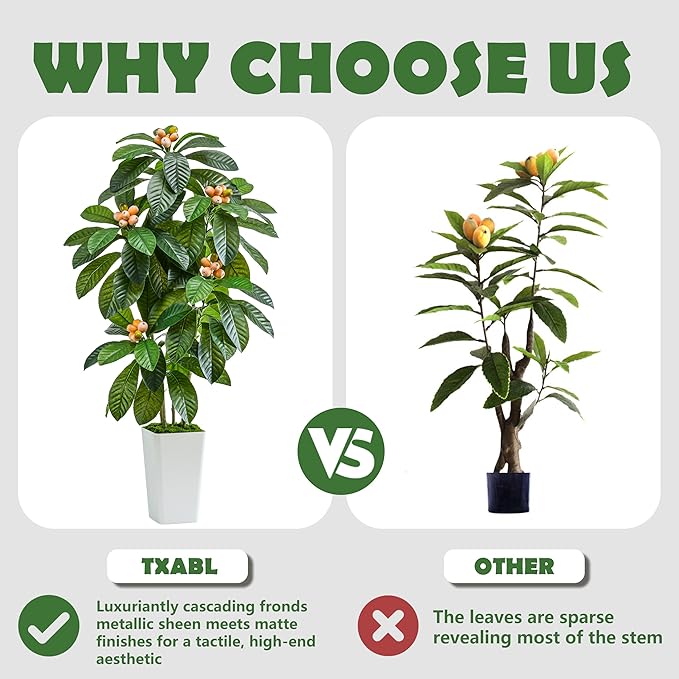 Artificial Loquat Tree 5FT Japanese Medlar Tropical Fruiting Tree Tall Artificial Plants Indoor-Loquat Tree Large Fruiting Silk Tree for Home Office Living Room Decor Indoor (White Tall Planter)