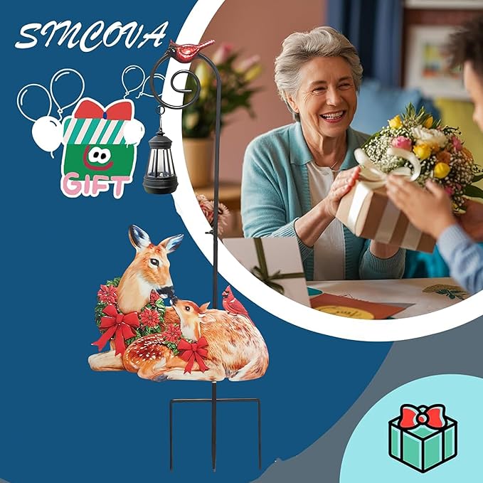 Solar Lights Reindeer Ground Stake Decor Metal Reindeer and Fawn Outdoor Sculptures Suitable for Outdoor Garden Courtyard and Lawn Christmas Decorations and Thanksgiving Gifts