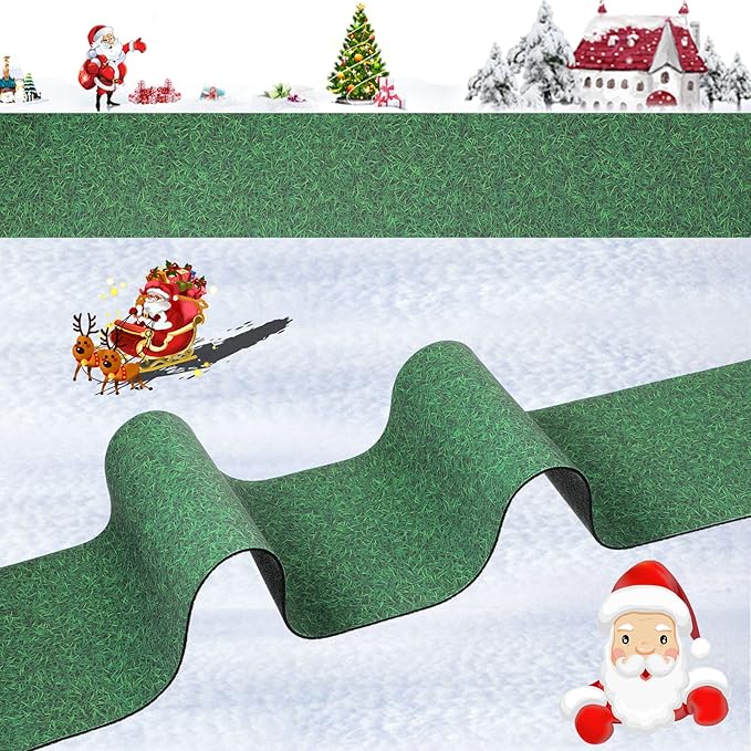 Marspark Christmas Village Accessories 5 x 50 Inch Christmas Miniature Road Village Street Mat Xmas Snow Street Decorations for Little Landscape(Grass Style)