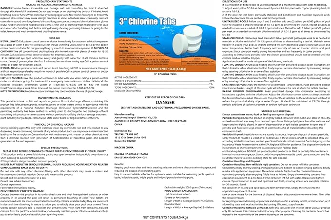 Chlorine Tablets 3 inch 10 Pounds, TABIT Swimming Pool Long Lasting Chlorinating Tablets, Slow Dissolving, Tri-Chlor for Swim Pool, Hot Tubs, Spa