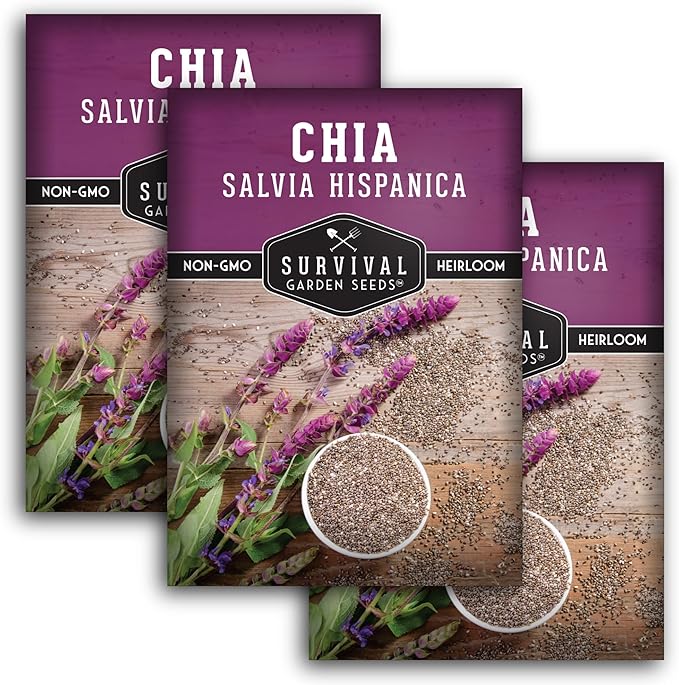 Mexican Chia Seed for Planting - 3 Packets with Instructions to Plant and Grow Mexican Chia in Your Home Vegetable Garden - Non-GMO Heirloom Variety - Survival Garden Seeds