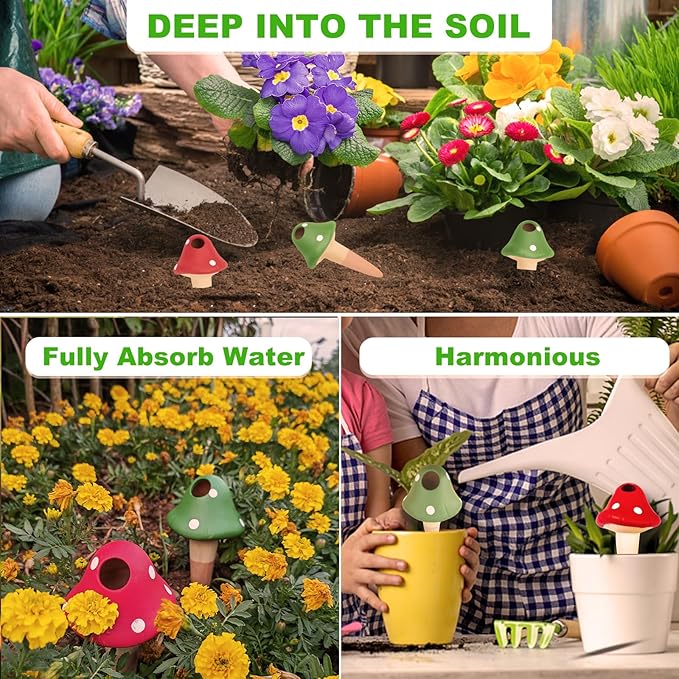 Terracotta Self Watering Devices Premium Self Watering Spikes Upgraded Planter Insert Device Irrigation Dripper Professional Garden Automatic Plant Accessories 4 Packs (Colorful Mushroom2.0)
