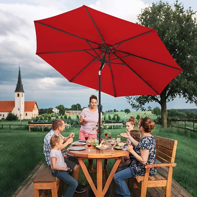 FLAME&SHADE 10 ft Outdoor Market Patio Table Umbrella with Fiberglass Rib Tips and Tilt, Red