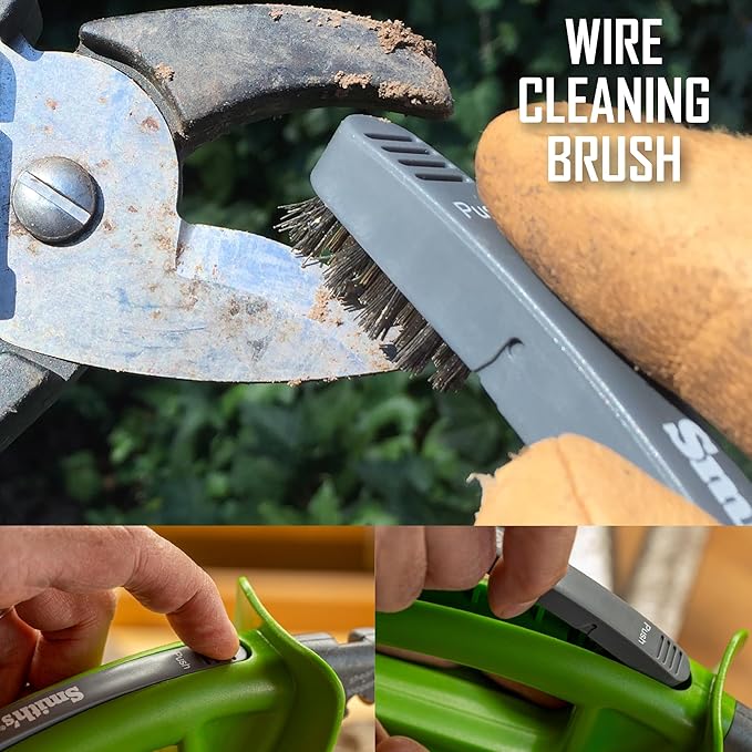 Smith’s 50601 Pruning Tools Sharpener - Hedge & Pruning Shears - Loppers & Gardening Tools - Large Handle w/Finger Guard - Handheld Manual - Replaceable Carbide Blades - Wire-Bristled Cleaning Brush