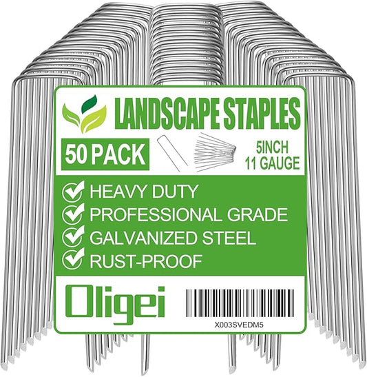 50 Pack Garden Stakes, U-Shaped Tent Stakes, Galvanized Landscape Staples, Ground Stakes, for Landscaping Securing Weed Barrier Fabric, Irrigation Tubing, Holding Fence, Tarpaulin