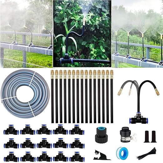 Drip Irrigation System Kit,Replaceable 360-Degree Bent Dropper with New Fast Connector,Atomized Copper Nozzle Watering System for Garden Plants,Lawn Garden Watering System