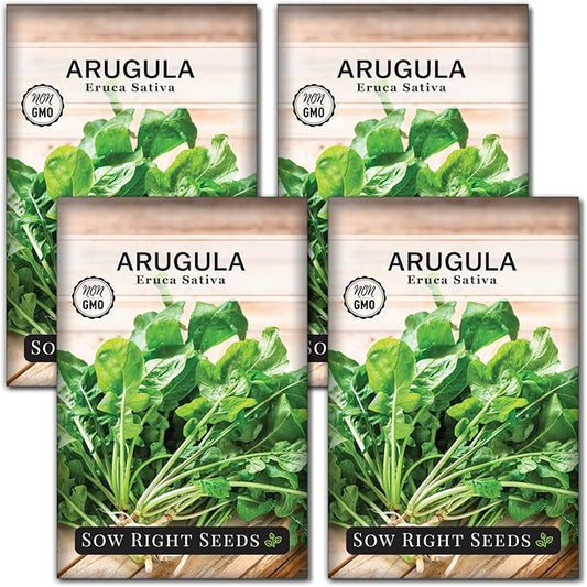 Sow Right Seeds - Arugula Seeds for Planting - Non-GMO Heirloom Seeds with Instructions to Plant a Home Vegetable Garden - Indoors, Hydroponics or Outdoors - Salad Greens - Grow Kitchen Herbs (4)