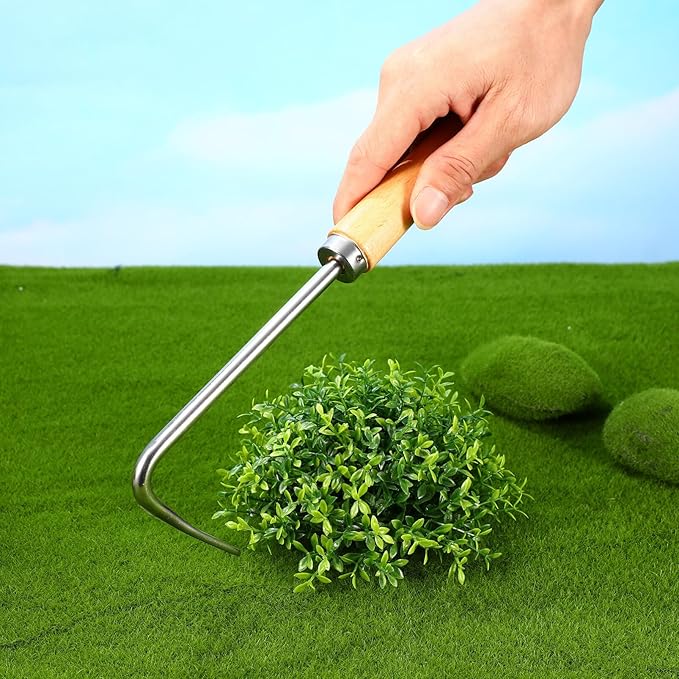 Happyyami Hand Weeding Weeder Tools Garden with Handle Edging Tool Pulling Tool Beech Handle Lawn Yard Gardening Tool Garden Hand Cultivator Hand Tiller Weeder