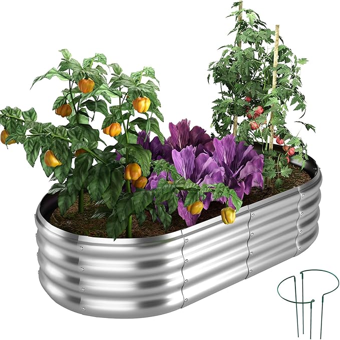 Galvanized Metal Planter Raised Garden Bed Kit for Gardening Outdoor,4x2x1ft Planter Grow Garden Box Raised Flower Bed