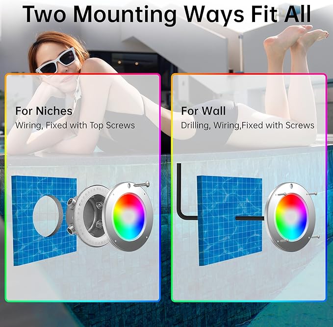 Venste 10 Inch Multicolor Smart Pool Light with 50 Foot Cord for Swimming Pool