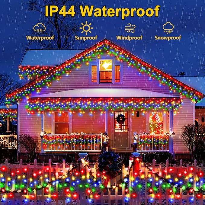 KNONEW 33FT 400 LED Christmas Lights Outdoor Black Wire String Lights with 75 Drops, 8 Lighting Modes, Timer Memory Function Connectable Hanging Curtain Lights for Halloween Party Decor(Multicolor)