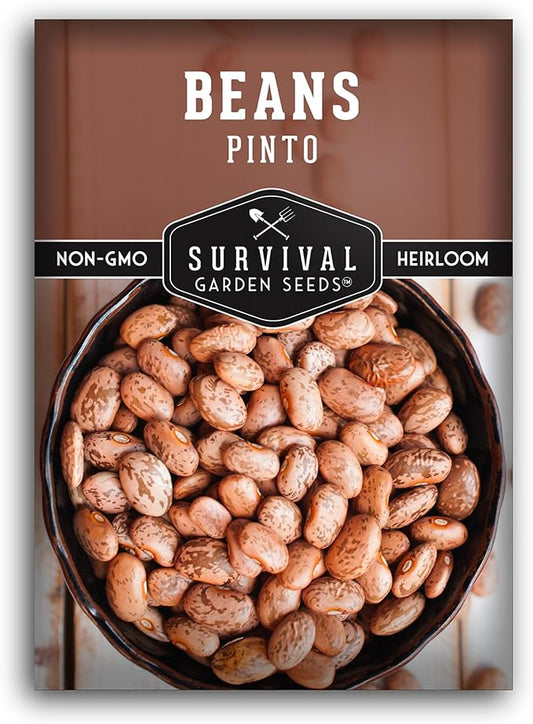 1 Pack Pinto Bean Seeds for Planting with Instructions for Growing Mottled/Peruano Beans in The Home Vegetable Garden - Non-GMO Open-Pollinated Heirloom & Untreated Seed - Survival Garden Seeds