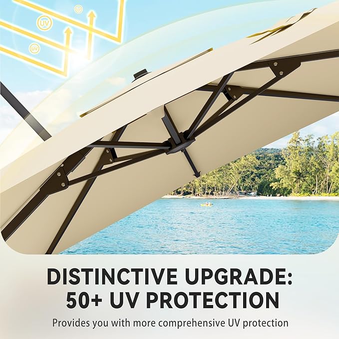 9' X 12' Cantilever Patio Umbrella with Base Included 360°Rotation Rectangular Outdoor Large Offset Umbrellas Heavy Duty Windproof for Garden Deck Pool, Beige
