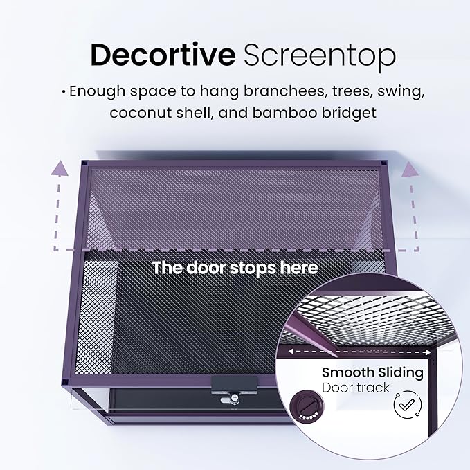 MagicCube 18'' x 18'' x 18'' Reptile Tank with Lock, 24 Gallon Reptile Terrarium with Flip-Up Tempered Glass Door, Top Screen Ventilation for Leopard Gecko - Bottom Not Leakproof