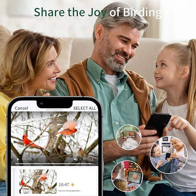 Smart Bird Feeder with Camera,Solar Powered,Waterproof Outdoor WiFi Bird House with Camera,Built in AI Birds Identification,Auto Records FHD Birds Videos to Cloud Storage,Ideal Gift for Mom and Dad