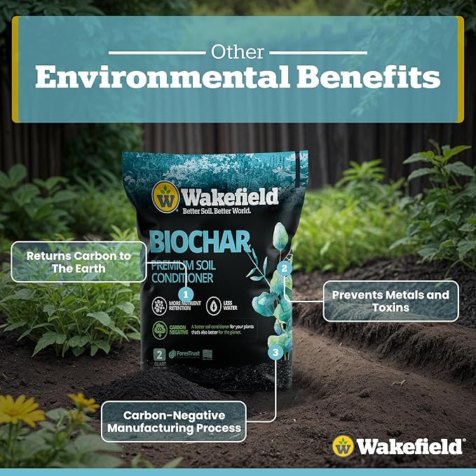 Wakefield Premium Biochar Soil Conditioner – 100% Pure Organic Biochar Soil to Boost Nutrient Retention & Water Efficiency for Houseplants, Gardens, & Lawns – 2 Quarts