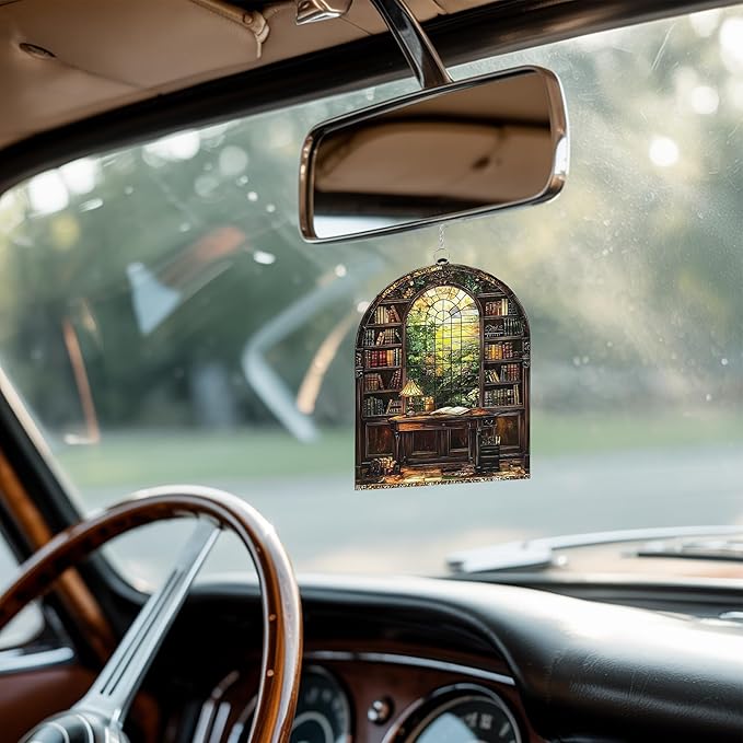 Library Books Bookish Acrylic Suncatcher Stained Glass Effect Window Car Hanging Christmas Ornament Indoor Outdoor Decor Garden Bookworm Sun Catcher Book Lover for Women Mom Grandma
