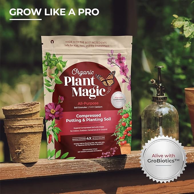 Compressed Organic Potting Soil for Garden, Plants & Vegetables - Expands 4x When Mixed with Water - Indoor or Outdoor Use - Plant Food Mix Derived from Natural Coconut Coir & Worm Castings Fertilizer