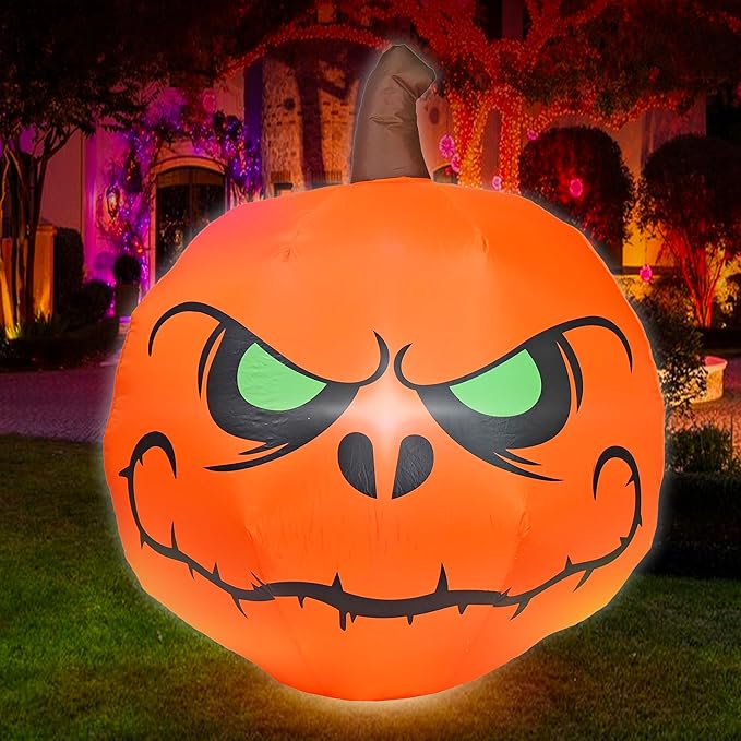4FT Halloween Inflatable Pumpkin with Build-in LED Lights, Blow up Halloween Inflatable Outdoor Indoor Decorations Large Party Yard Decoration