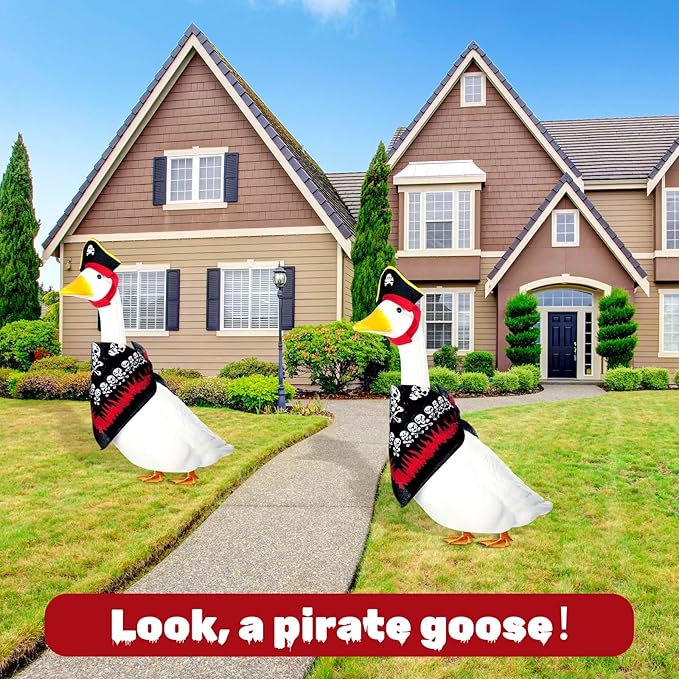 Halloween Pirate Lawn Porch Goose Outfit 23"/ 17'' Pirate Style with Bandana and Hat Costume Cement Goose Statue Clothes for Outdoor Patio Yard Art Decoration Cosplay