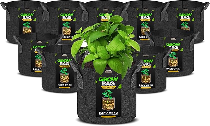 Utopia Home 10 Pack 7 Gallon Grow Bags, 300G Thickened Nonwoven Plant Fabric Pots for Outdoor, Grow Pots, Garden Plant Bags, Aeration Fabric Planters for Fruits, Vegetables and Flowers