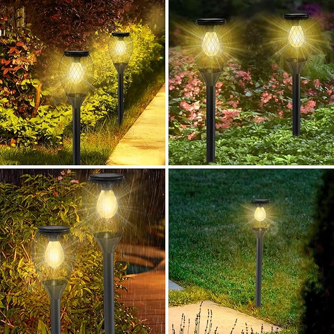 2 Pack Solar Lights Outdoor Waterproof, Solar Garden Lights Outdoor, Auto On/Off LED Lights Landscape Decorative for Garden,Lawn,Yard, Walkway, Driveway, Patio.