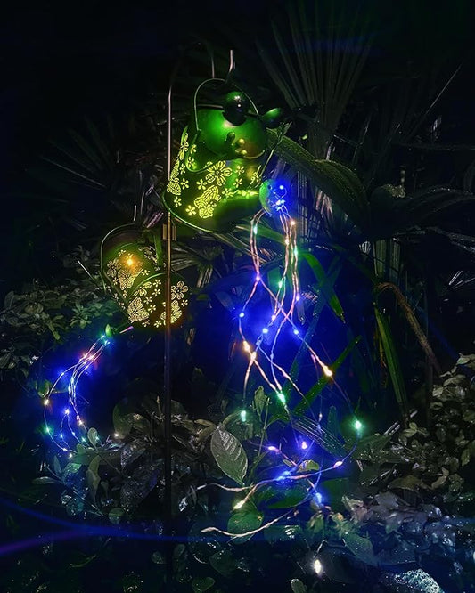 Solar Watering Can with Colorful Lighting, Waterproof Garden Decor, Birthday Gifts for Mom Grandma (Frog, 32 inch Shepherd Hook)