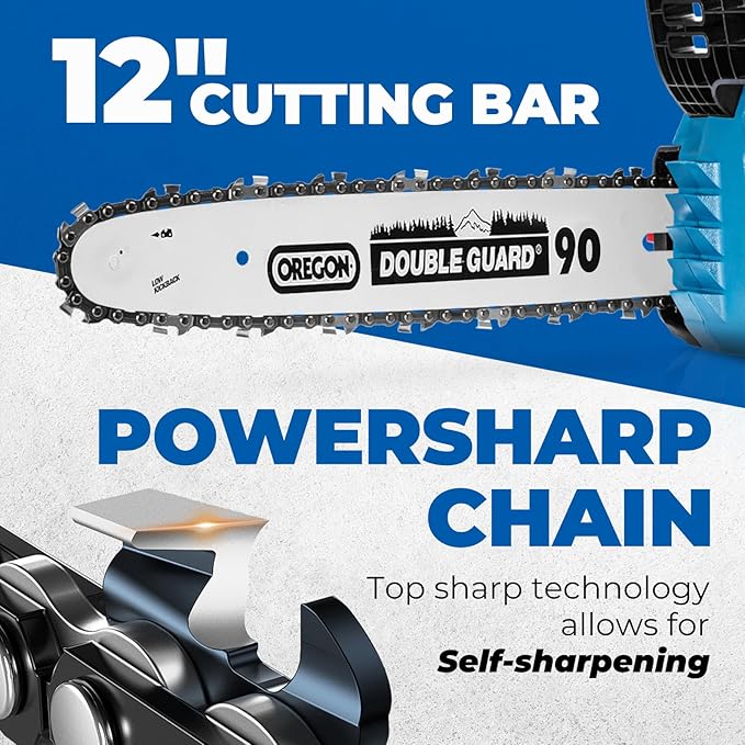 Dong Cheng 12 Inch Brushless Cordless Chainsaw, 20V Battery Powered with 2×4000mAh Batteries, 12m/s Chain Speed, Tool-Free Tensioning, Auto Oiler & Chain Brake, Ideal for Wood Cutting & Tree Trimming