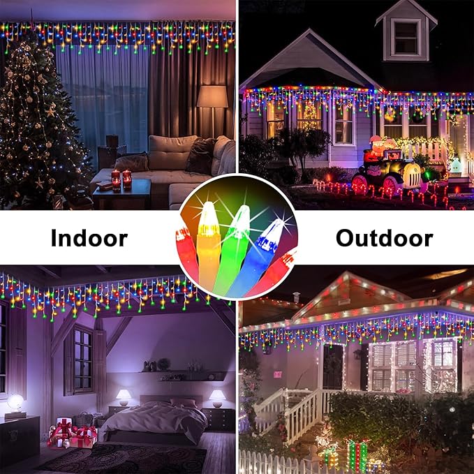 66FT 670 LED Outdoor Christmas Lights - 148 Ice Drops, 12 Pro Modes with Timer Memory & Brightness, Waterproof Hanging Ice String Light for Holiday Wedding Garden Fence House Decor (Multicolor)