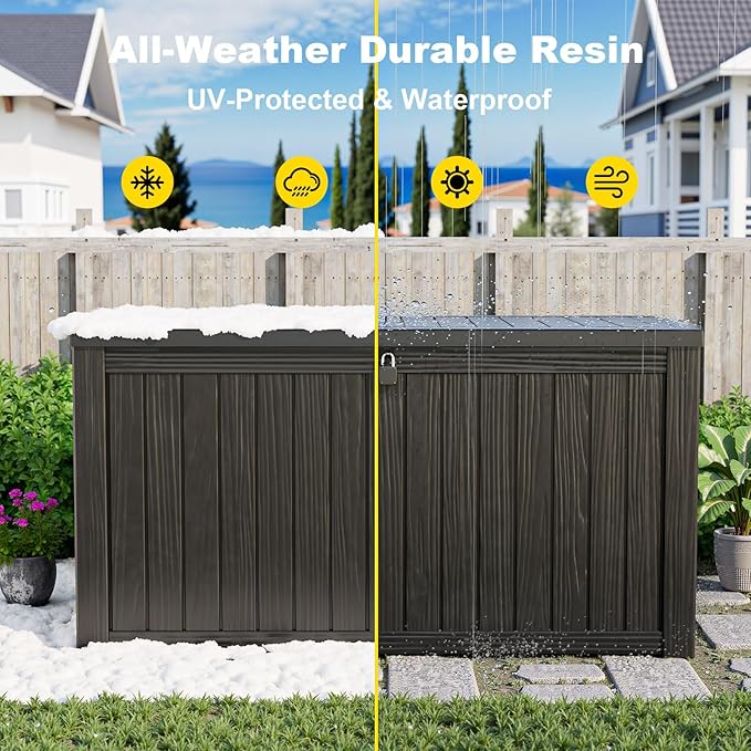 DRATO 180 Gallon Outdoor Storage Box, Large Waterproof Deck Box, Lockable Resin Storage Container with Reinforced Support for Patio Cushions, Garden Tools, UV-Resistant Outdoor Chest(Black)
