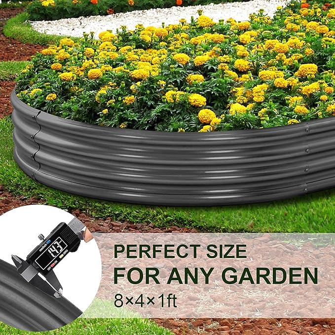 Land Guard 8×4×1 ft Galvanized Raised Garden Bed Kit,Raised Garden Boxes Outdoor, Oval Metal Raised Garden Beds for Vegetables(Grey)………