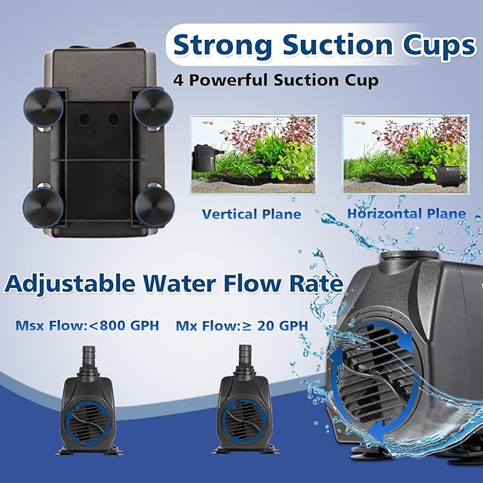 Submersible Water Pump, 800GPH 60W Ultra Quiet Fountain Pump (3000L/H), with 4 Nozzles 10ft High Lift for Aquarium, Fish Tank, Pond, Waterfall, Outdoor, Statuary, Hydroponics