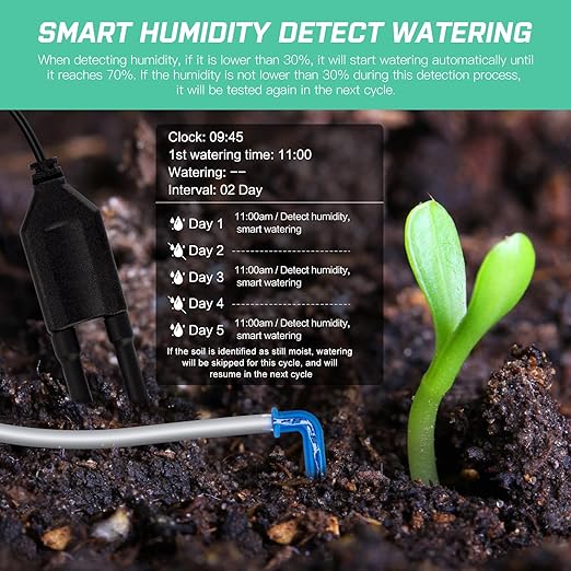 Automatic Plant Waterer Indoor Self Watering System for 15 Potted Plants, Auto Drip Irrigation Kit Programmable Water Timer with Smart Humidity Detection, Blue