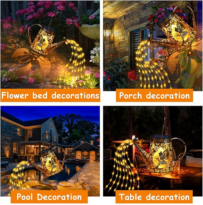 YJFWAL Solar Watering Can Lights, Unique Fairy Gifts for Women Mom Grandma Birthday, Waterproof Outdoor Garden Decor Large Hanging Solar Lantern Fairy Lights for Patio Porch Yard Flowerbed Pathway