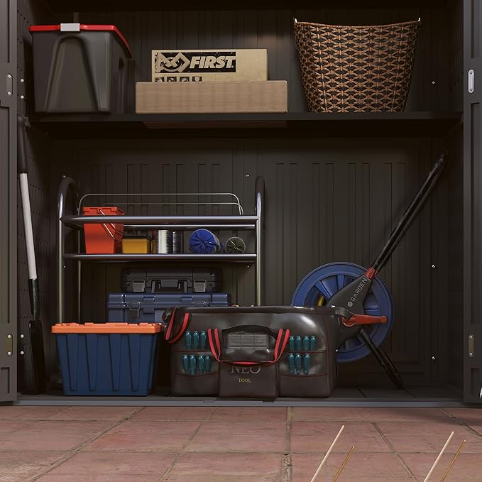 Vertical Resin Storage Shed, 60 Cuft Garden Tool Sheds & Outdoor Storage, Plastic Outdoor Storage Cabinet Waterproof, 4.5 x 2.3 ft Backyard Outside Lawn Mower Storage Shed, Grey