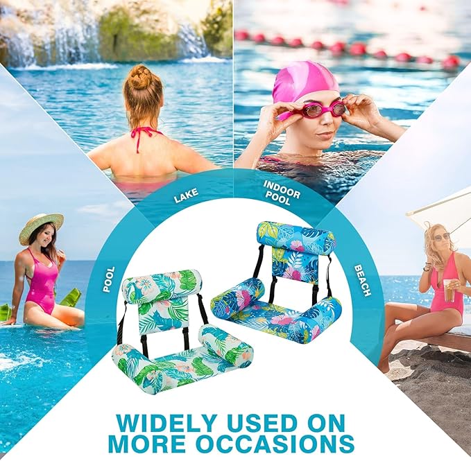 WERNNSAI Inflatable Pool Chair Float for Adults - 2 Pack Fabric Hammock Adjustable Floating Lounge Chairs for Swimming, Beach, Lake