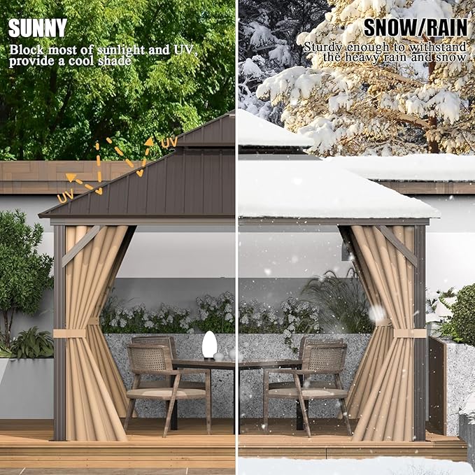 Domi 8'x10' Hardtop Gazebo Canopy Metal,Outdoor Metal Gazebo with Galvanized Steel Double Roof,Curtain and Netting,Permanent Gazebos Pavilion for Patio Deck,Backyard