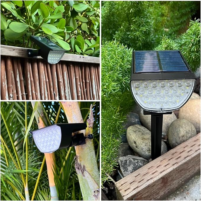 Solar Lights Outdoor Waterproof IP65, 76 LED 3 Lighting Modes Solar Spot Lights Outdoor Yard Garden Landscape Pathway (Warm White, 6 Pack)