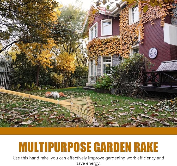 Yardwe Yard Leveling Rake Leaf Scoops Hand Rakes Short Handle Rake Planting Mini Gathering Leaf Tool Rakes for Gardening Lawn Tools Small Rake with Handle Statue Wooden Toddler Adjustable