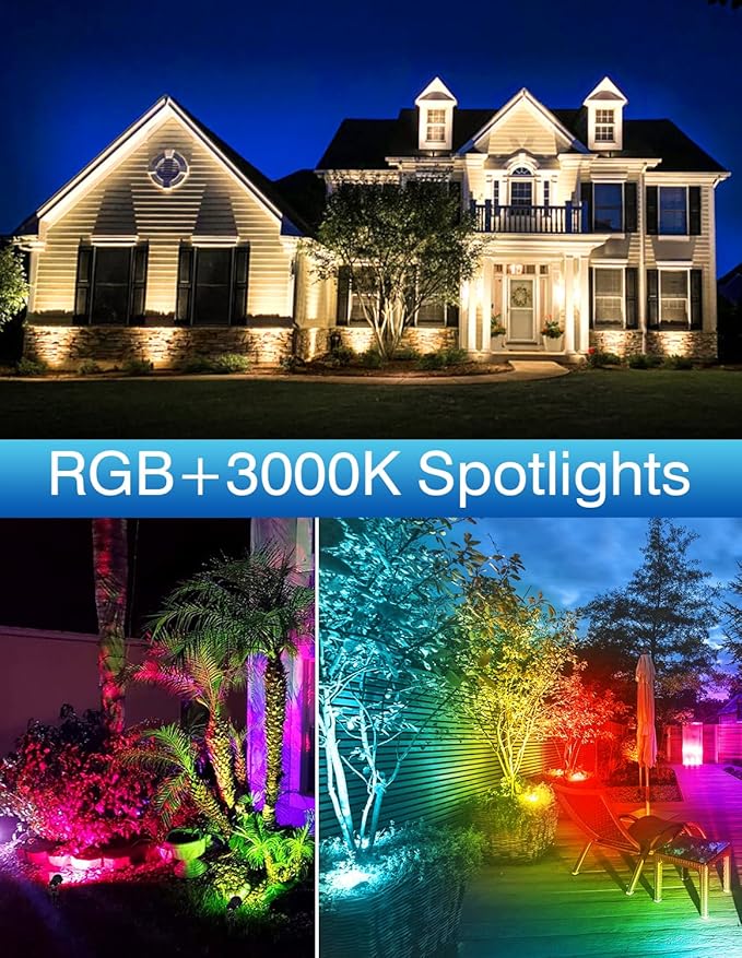 Halloween RGB Spot Lights Outdoor, Color Changing Landscape Lighting, Waterproof Spotlight with US Plug for Yard Tree Garden Path House Christmas Decoration (6 Pack)