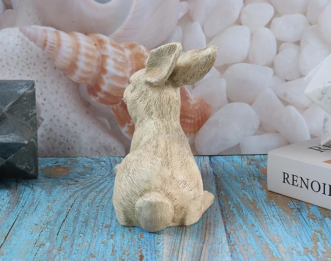 Hymmah Rabbit Statue Sculpture Home Decor Rustic Home Decorations for Living Room, Boho Resin Animal Collectible Figurines for Indoor Decor
