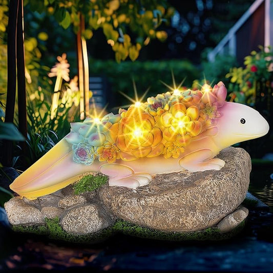 Garden Axolotl Statue Solar Statues Honey Bee jar Decor with LED Lantern ,Resin Axolotl Figurine Ornament for Patio Yard Lawn Porch Outdoor Decor (Axolotl 1)