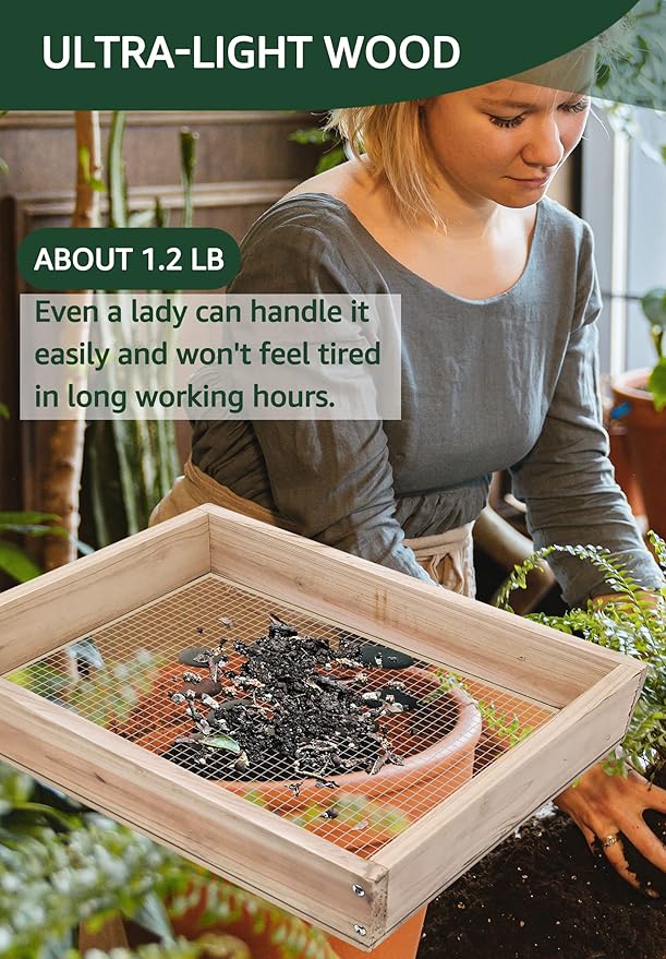 Soil Sifter,Dirt Sifter for Gardening Rock Sifter for Rocks Compost Sifter Wooden Sifting Screen,Garden Sieve for Pellet/Gravel/Soil/Leaves,Garden Tool 15.7" x11.8”x2.8” with 1/5” Mesh…